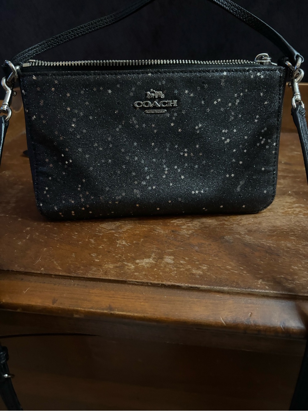 Coach Black Star-Print Crossbody Bag with Silver Hardware